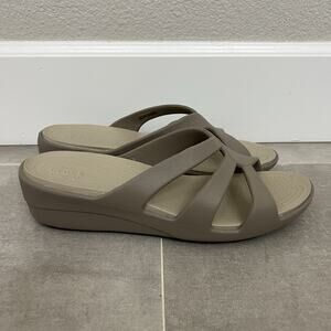 Crocs Sanrah Wedge Sandals Womens Size 9 Brown Comfort Slip On Outdoor Shoes
